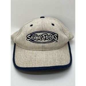 Senor Frogs Adjustable Hat Cap Mexico Beige Tan Textured Navy Vacation Authentic